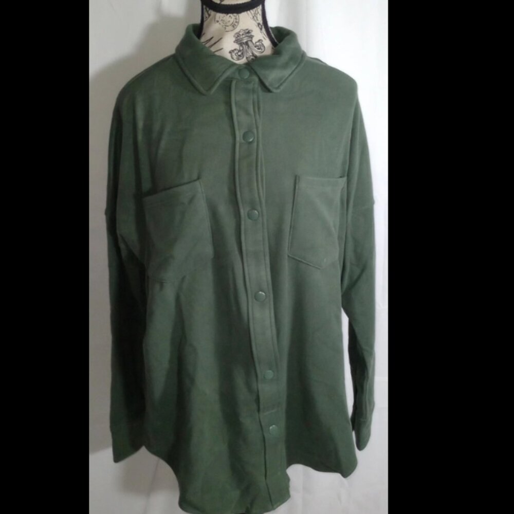 Mondetta Soft Knit Button Up Shirt Jacket Pine Green M